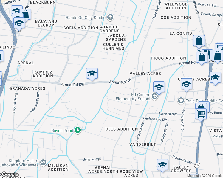 map of restaurants, bars, coffee shops, grocery stores, and more near 2137 Ferro Road Southwest in Albuquerque