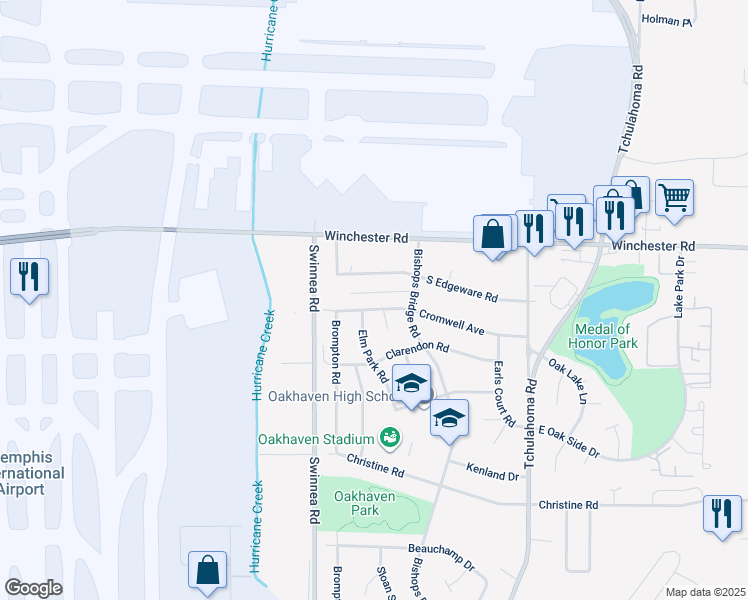 map of restaurants, bars, coffee shops, grocery stores, and more near 3078 Cromwell Avenue in Memphis