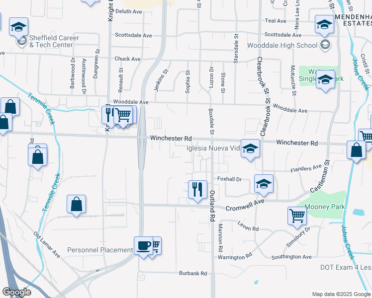 map of restaurants, bars, coffee shops, grocery stores, and more near 4784 James Kent Court in Memphis