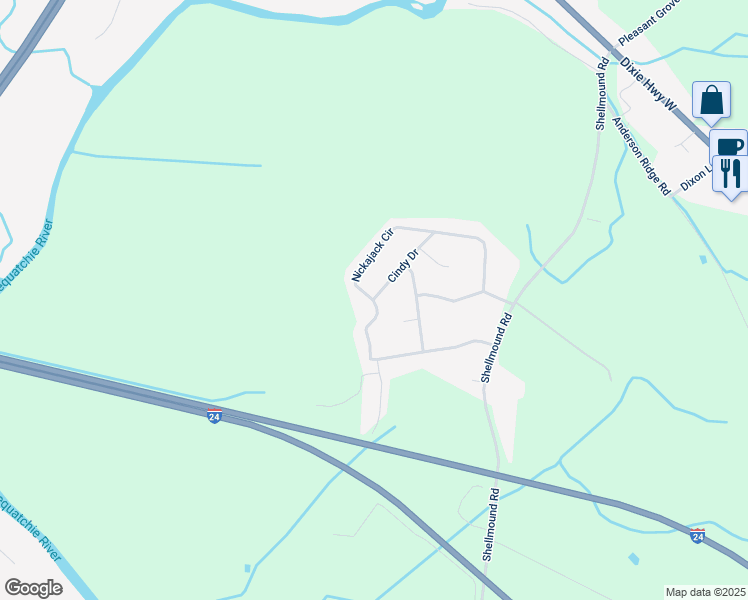 map of restaurants, bars, coffee shops, grocery stores, and more near 290 Cindy Drive in Jasper