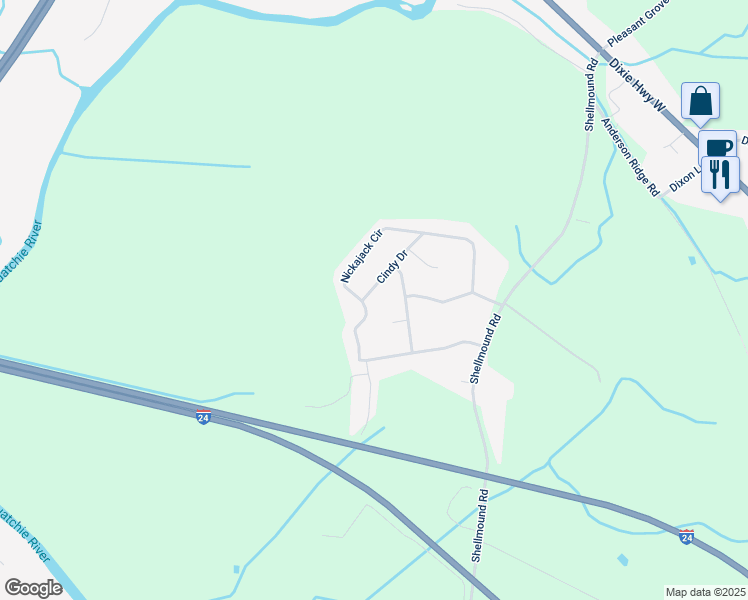 map of restaurants, bars, coffee shops, grocery stores, and more near 290 Cindy Drive in Jasper