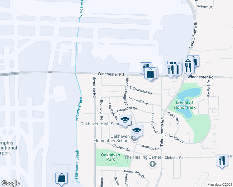 map of restaurants, bars, coffee shops, grocery stores, and more near 3078 Cromwell Avenue in Memphis