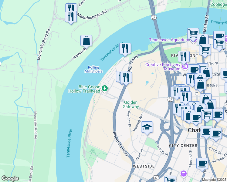 map of restaurants, bars, coffee shops, grocery stores, and more near 726 Fulton Street in Chattanooga