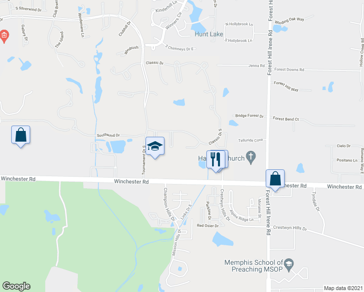 map of restaurants, bars, coffee shops, grocery stores, and more near 8860 Prestancia Cove in Memphis