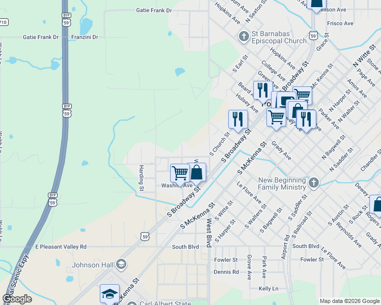 map of restaurants, bars, coffee shops, grocery stores, and more near 904 South Church Street in Poteau