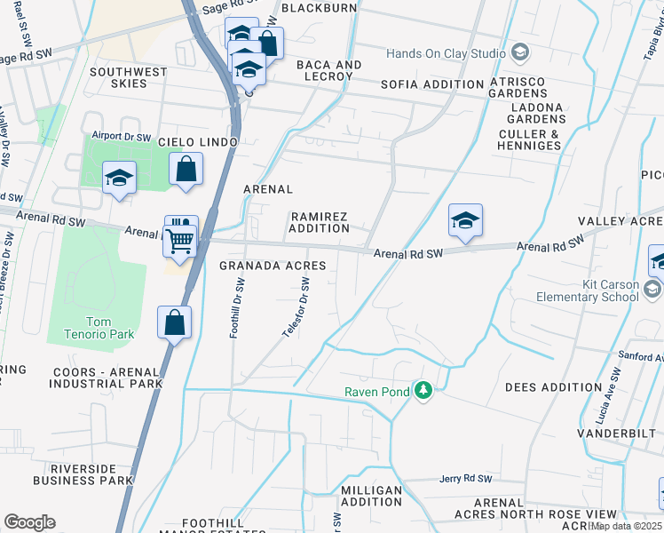 map of restaurants, bars, coffee shops, grocery stores, and more near 3134 Granada Court Southwest in Albuquerque