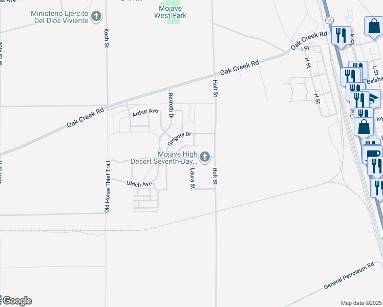 map of restaurants, bars, coffee shops, grocery stores, and more near 3101 Pat Avenue in Mojave