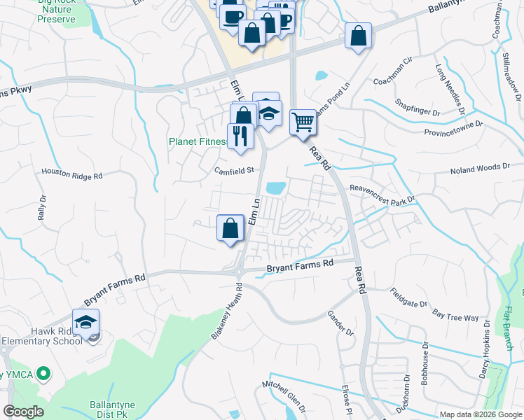 map of restaurants, bars, coffee shops, grocery stores, and more near in Charlotte