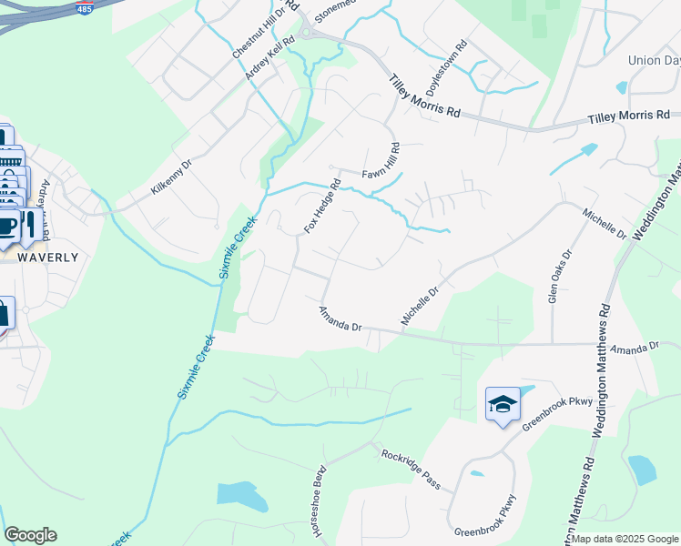 map of restaurants, bars, coffee shops, grocery stores, and more near 3500 Bounty Court in Matthews