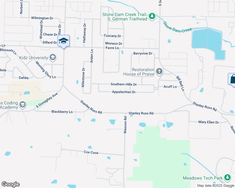 map of restaurants, bars, coffee shops, grocery stores, and more near 1675 Appalachain Drive in Conway
