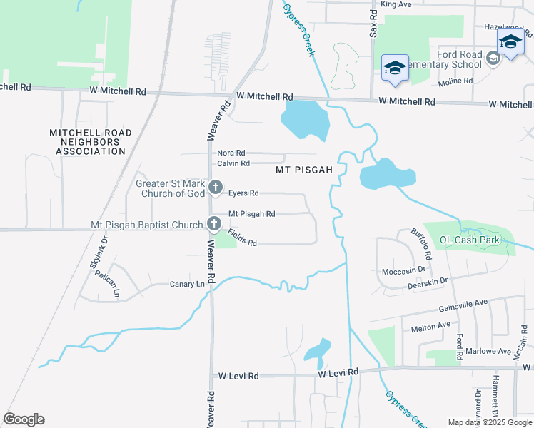map of restaurants, bars, coffee shops, grocery stores, and more near Mount Pisgah Road in Memphis