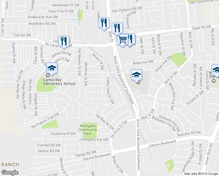 map of restaurants, bars, coffee shops, grocery stores, and more near 1244 Amole Vista Street Southwest in Albuquerque