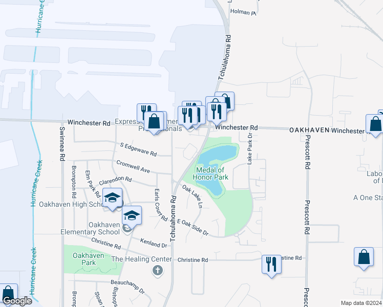 map of restaurants, bars, coffee shops, grocery stores, and more near 3317 North Woodlake Circle in Memphis