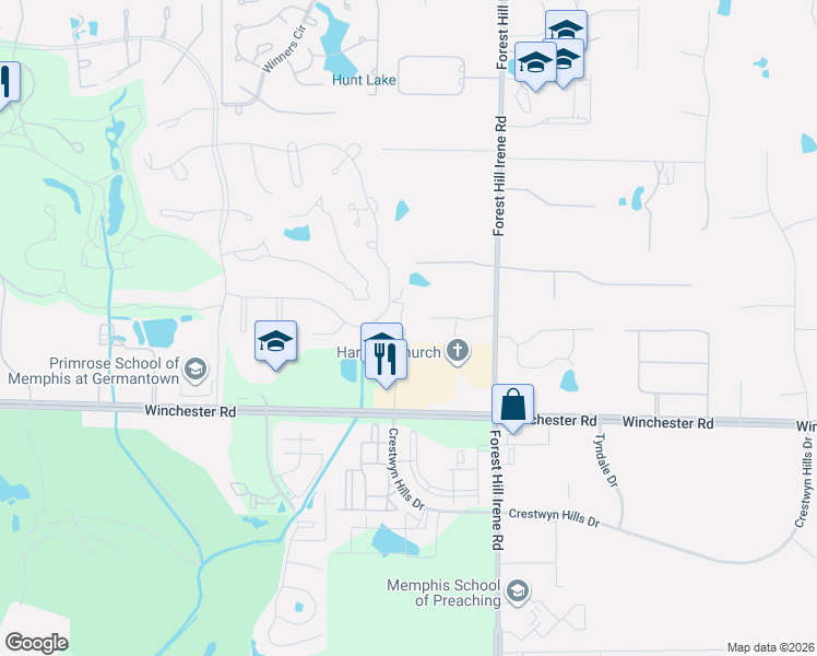 map of restaurants, bars, coffee shops, grocery stores, and more near 8995 Telluride Cove in Germantown