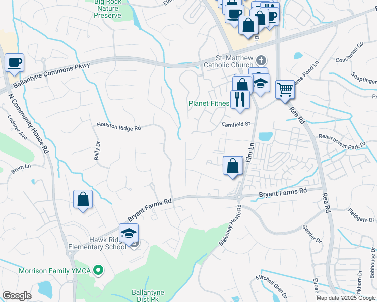 map of restaurants, bars, coffee shops, grocery stores, and more near 8417 Headford Road in Charlotte