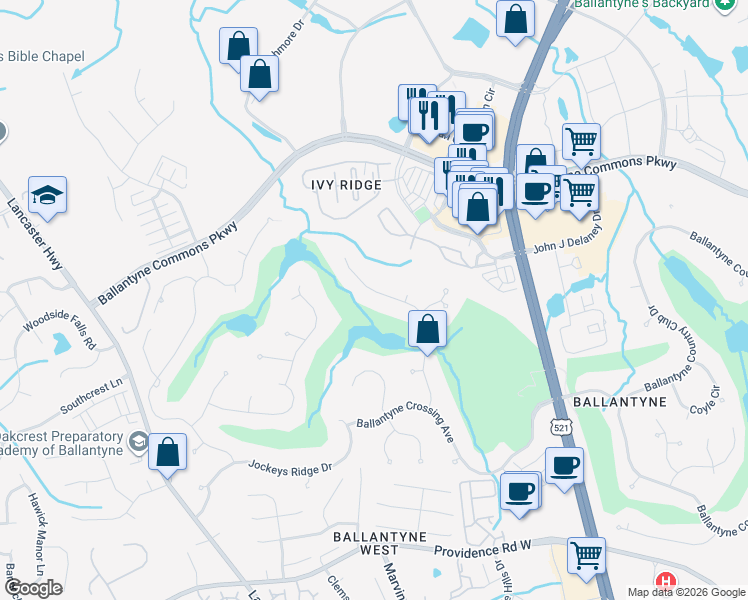 map of restaurants, bars, coffee shops, grocery stores, and more near 14358 Nolen Lane in Charlotte