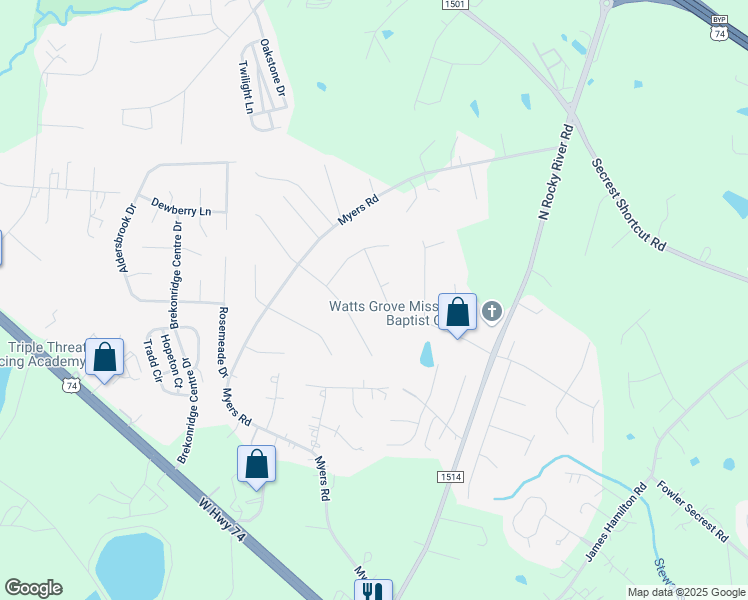 map of restaurants, bars, coffee shops, grocery stores, and more near 4211 Mara Lane in Monroe