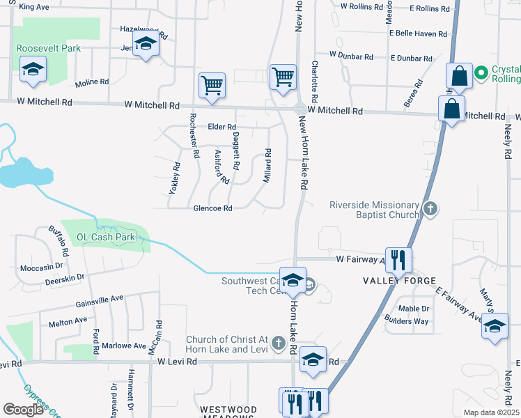 map of restaurants, bars, coffee shops, grocery stores, and more near 3588 Millard Road in Memphis