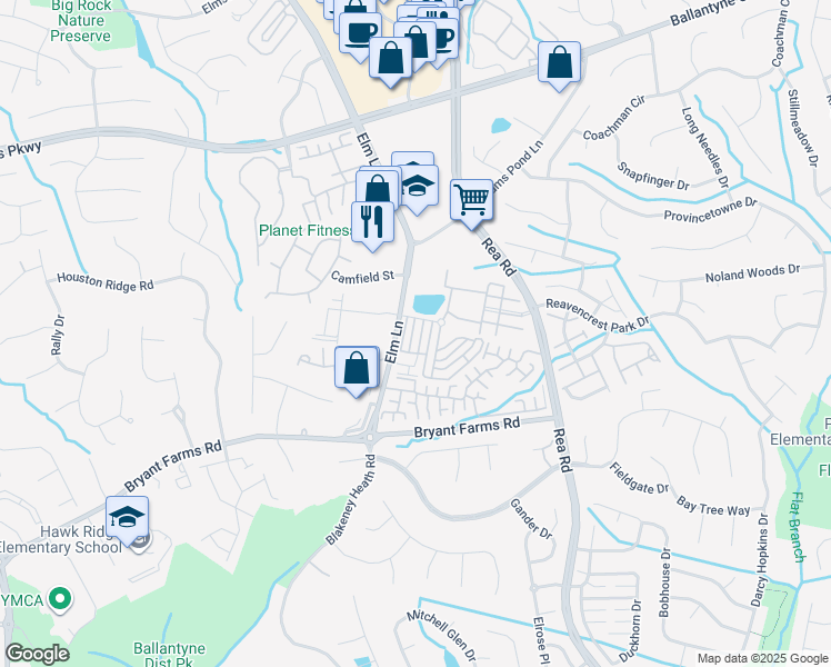 map of restaurants, bars, coffee shops, grocery stores, and more near 11726 Fiddlers Roof Lane in Charlotte