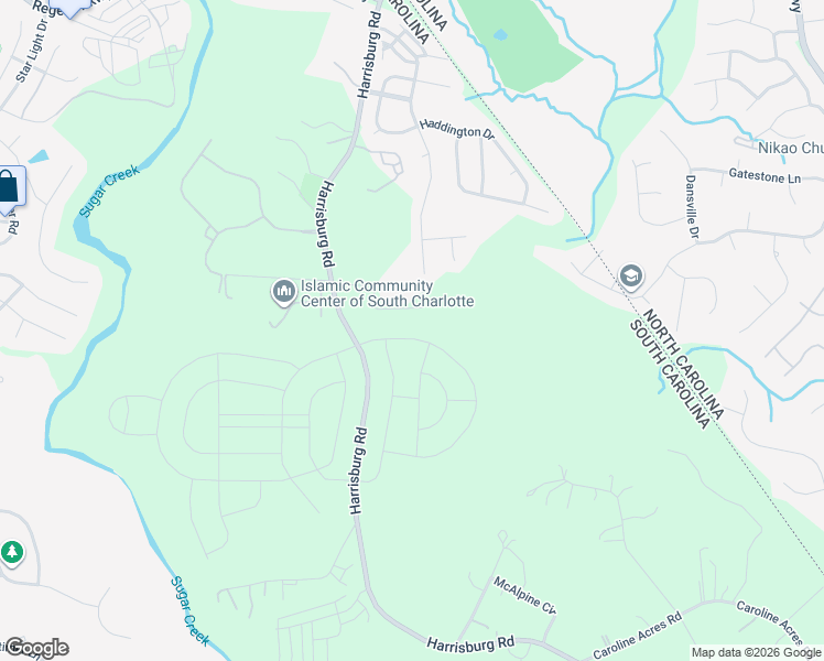 map of restaurants, bars, coffee shops, grocery stores, and more near 11632 Harrisburg Road in Fort Mill