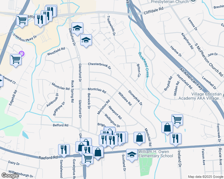 map of restaurants, bars, coffee shops, grocery stores, and more near 694 Wiltshire Rd in Fayetteville