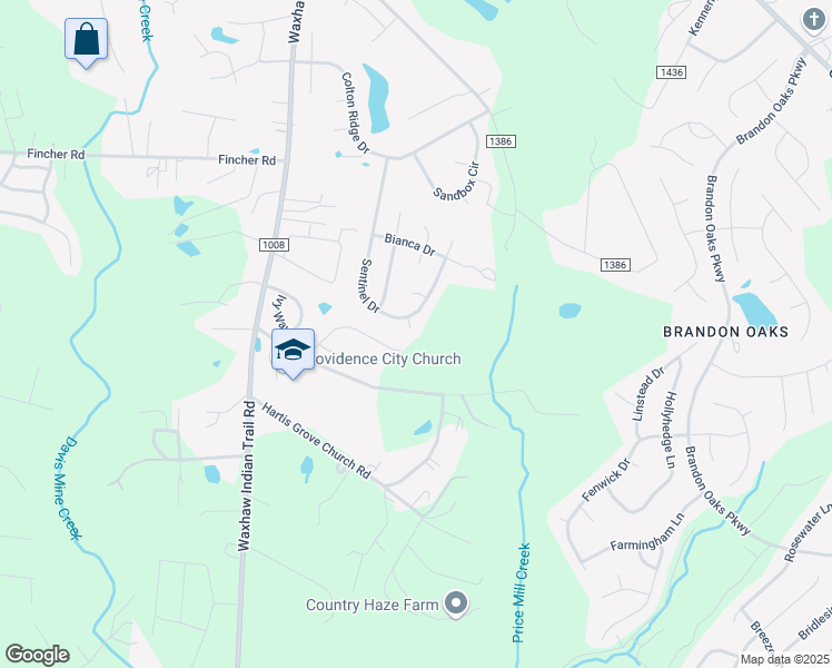 map of restaurants, bars, coffee shops, grocery stores, and more near 1005 Demetrius Court in Indian Trail