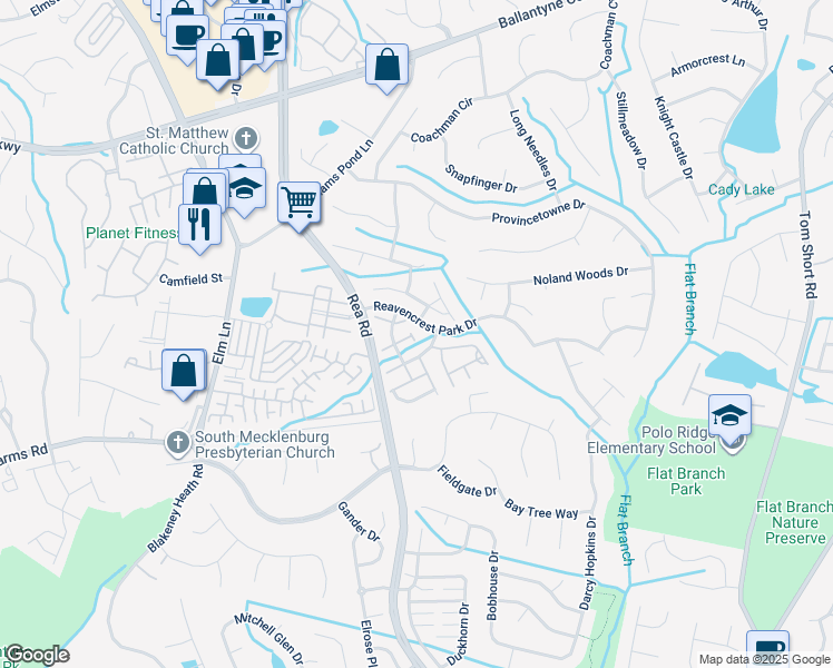 map of restaurants, bars, coffee shops, grocery stores, and more near 11718 Harsworth Lane in Charlotte