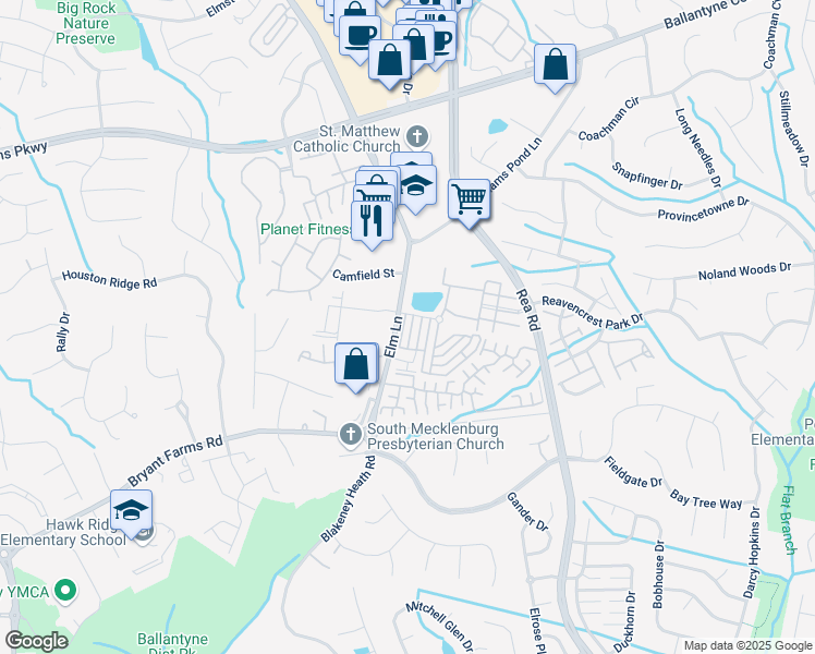 map of restaurants, bars, coffee shops, grocery stores, and more near 8141 Millwright Lane in Charlotte