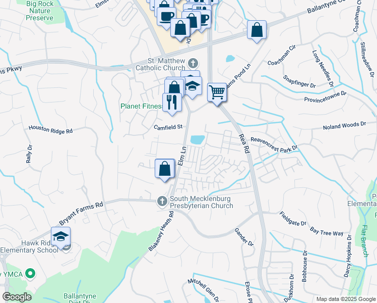 map of restaurants, bars, coffee shops, grocery stores, and more near 8141 Millwright Lane in Charlotte