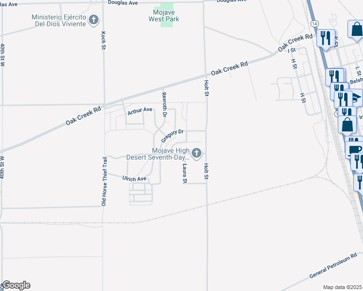 map of restaurants, bars, coffee shops, grocery stores, and more near 3100 Milton Drive in Mojave