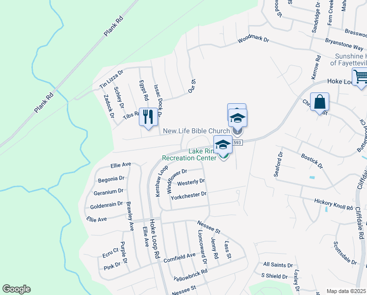 map of restaurants, bars, coffee shops, grocery stores, and more near 1121 Hodhat Drive in Fayetteville