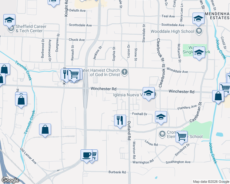 map of restaurants, bars, coffee shops, grocery stores, and more near 4784 James Kent Court in Memphis