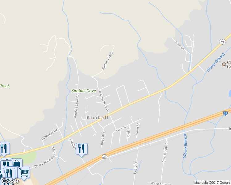 map of restaurants, bars, coffee shops, grocery stores, and more near 29 Walnut Street in Kimball