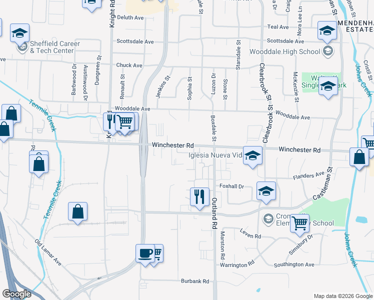 map of restaurants, bars, coffee shops, grocery stores, and more near 4784 James Kent Court in Memphis