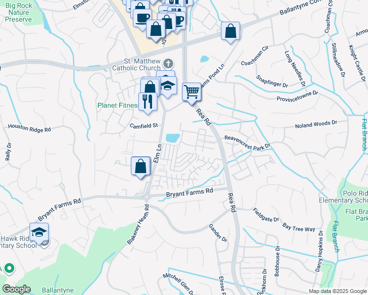 map of restaurants, bars, coffee shops, grocery stores, and more near 8015 Angelica Lane in Charlotte