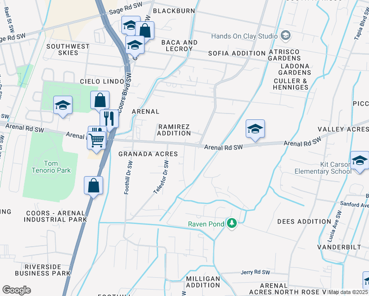 map of restaurants, bars, coffee shops, grocery stores, and more near 3134 Granada Court Southwest in Albuquerque