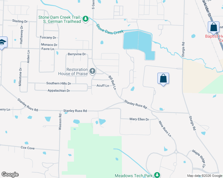 map of restaurants, bars, coffee shops, grocery stores, and more near Bill Bell Lane in Conway