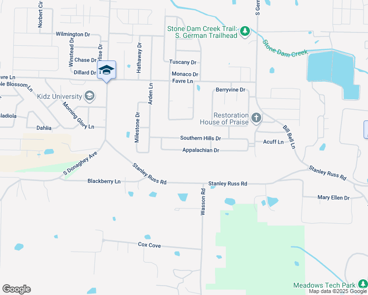 map of restaurants, bars, coffee shops, grocery stores, and more near 1700 Appalachian Drive in Conway
