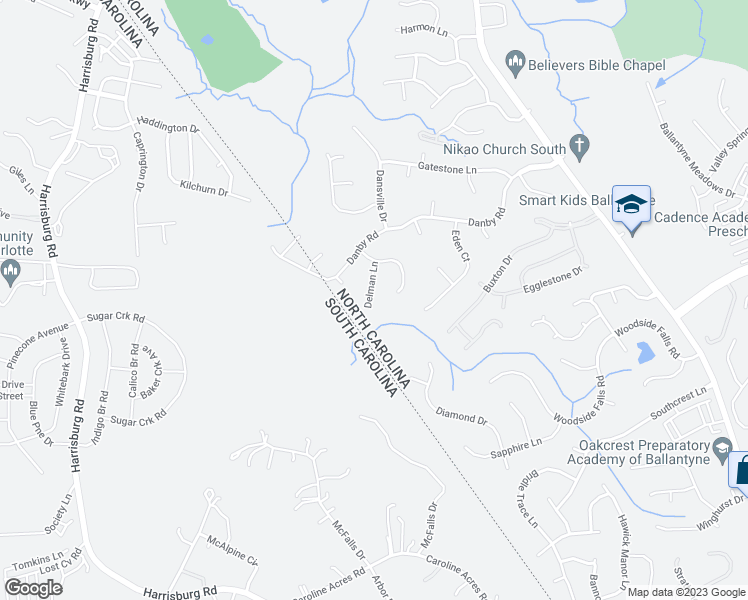 map of restaurants, bars, coffee shops, grocery stores, and more near 12635 Delman Lane in Pineville