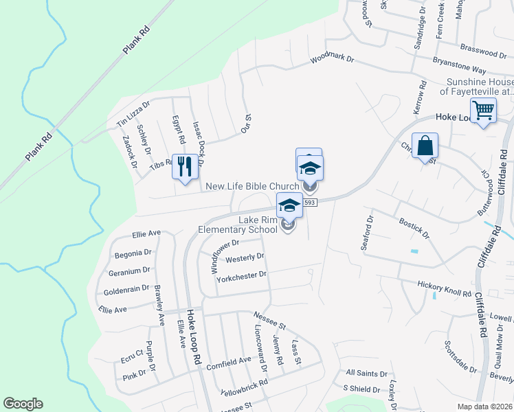 map of restaurants, bars, coffee shops, grocery stores, and more near 1506 Hoke Loop Road in Fayetteville