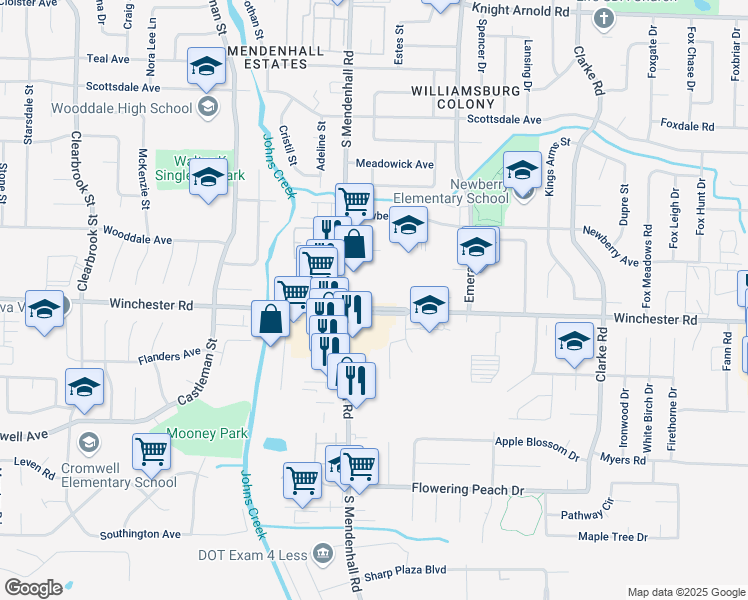 map of restaurants, bars, coffee shops, grocery stores, and more near 5363 Winchester Rd in Memphis