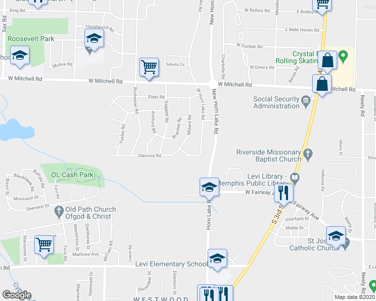 map of restaurants, bars, coffee shops, grocery stores, and more near in Memphis