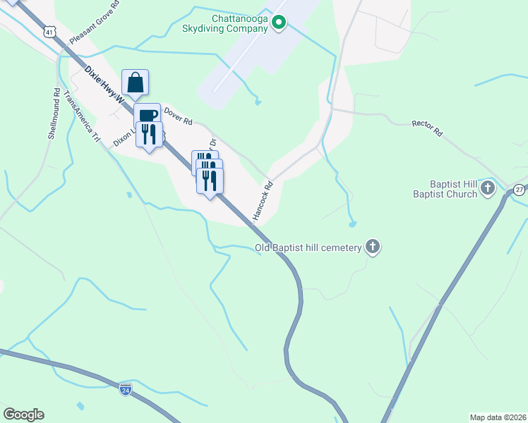 map of restaurants, bars, coffee shops, grocery stores, and more near 166 Hancock Road in Jasper