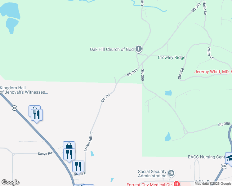 map of restaurants, bars, coffee shops, grocery stores, and more near 1260 Barrow Hill Road in Forrest City