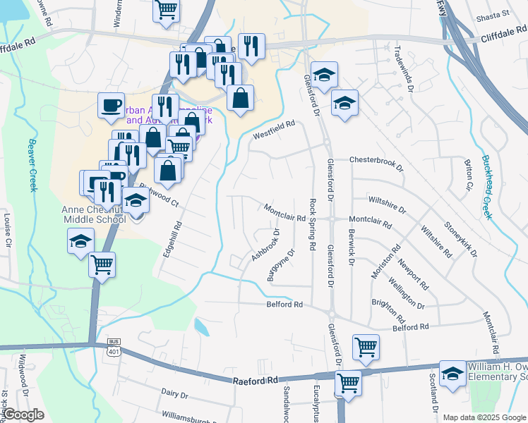 map of restaurants, bars, coffee shops, grocery stores, and more near 606 Brittany Place in Fayetteville