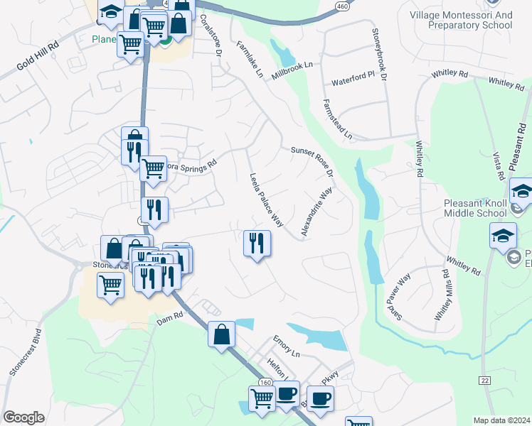 map of restaurants, bars, coffee shops, grocery stores, and more near 3764 Leela Palace Way in Fort Mill