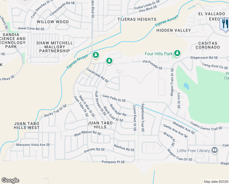 map of restaurants, bars, coffee shops, grocery stores, and more near 1840 Cam Fella Street Southeast in Albuquerque