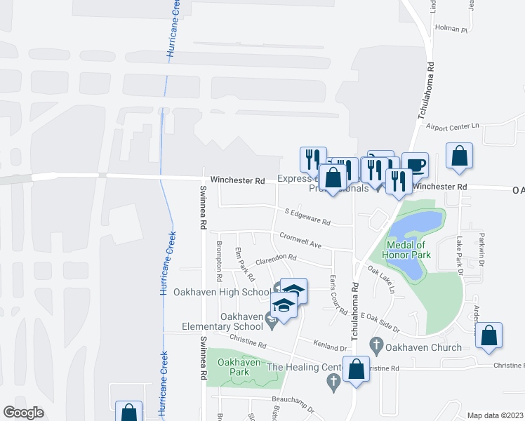 map of restaurants, bars, coffee shops, grocery stores, and more near 3099 South Edgeware Road in Memphis