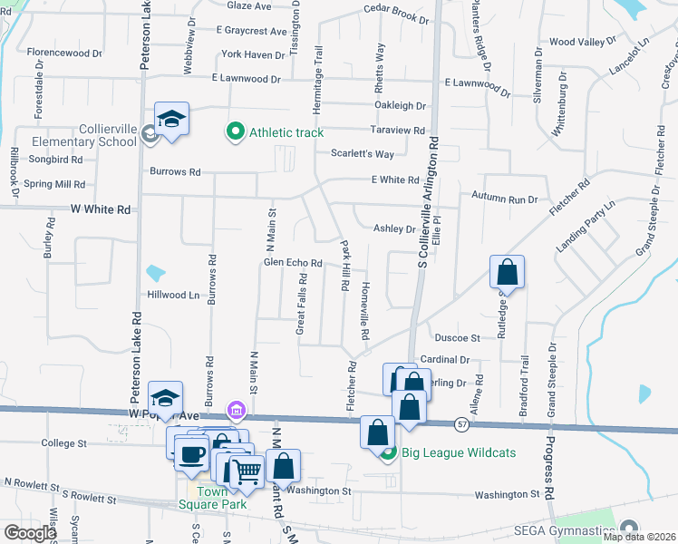 map of restaurants, bars, coffee shops, grocery stores, and more near 293 Glen Echo Road in Collierville