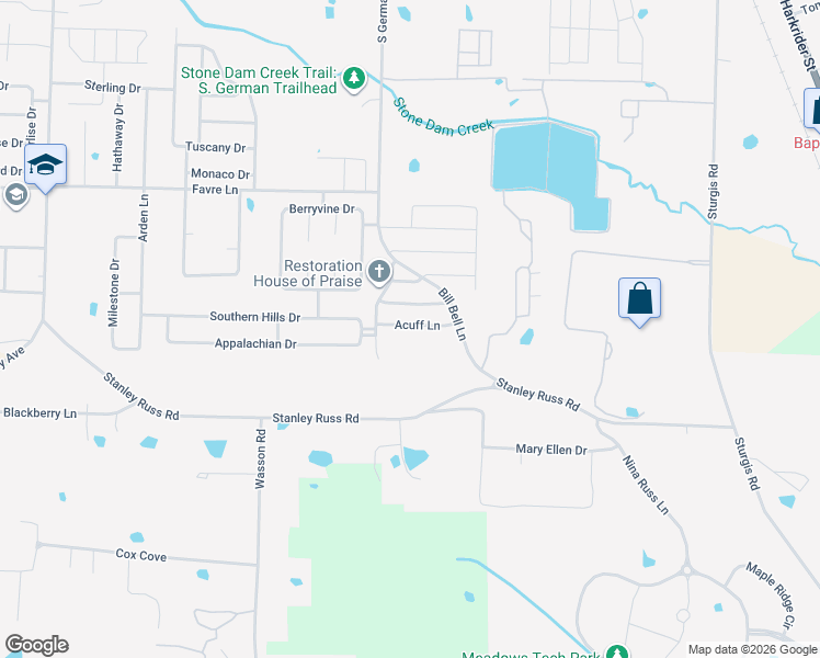 map of restaurants, bars, coffee shops, grocery stores, and more near 1335 Acuff Lane in Conway